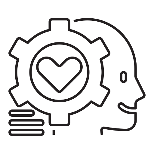 Human face with a heart in head